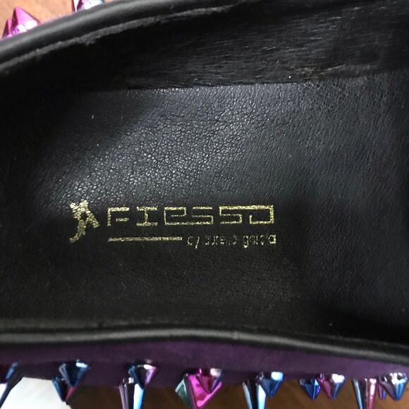 Fiesso Men\'s Purple Suede Multicolored Spiked Red Bottom Dressy Loafer Size 10